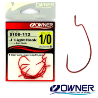 Крючки офсетные Owner 5109 J-Light Worm Hook Red 2/0 6шт